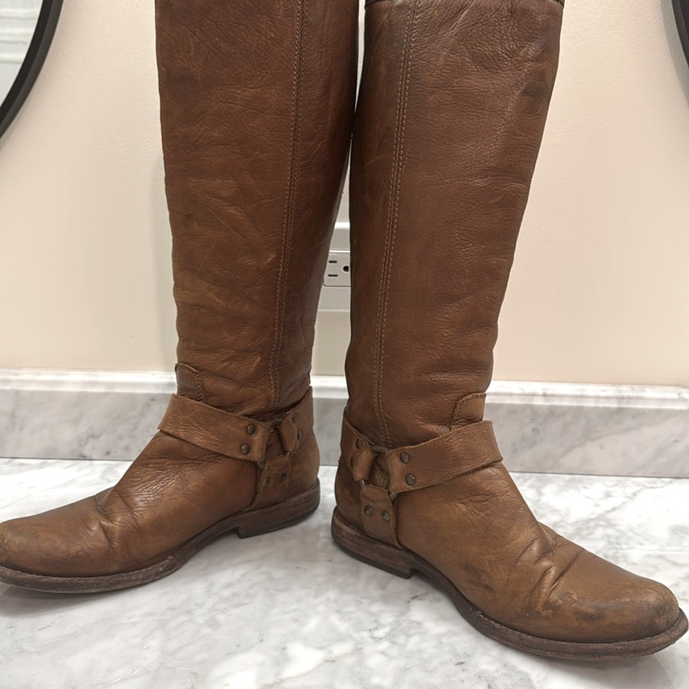 Frye Harness Boots Brown Leather Size 7.5 - Picture 2 of 9